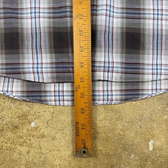 Ely Cattleman Plaid Western Pearl Snap Shirt Men’s Large Brown Cream Blue Red - Picture 10 of 11